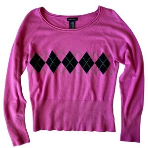 Y2K Pink Argyle Sweater Preppy Coquette Barbiecore Knit Top Large